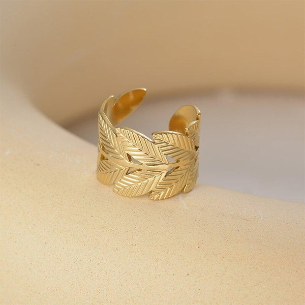 Punk Leaf Open Band Ring – Adjustable Stainless Steel